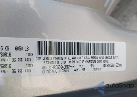 2012 Dodge Grand Caravan Crew z USA, uszkodzony, nr VIN 2C4RDGDG4CR129431